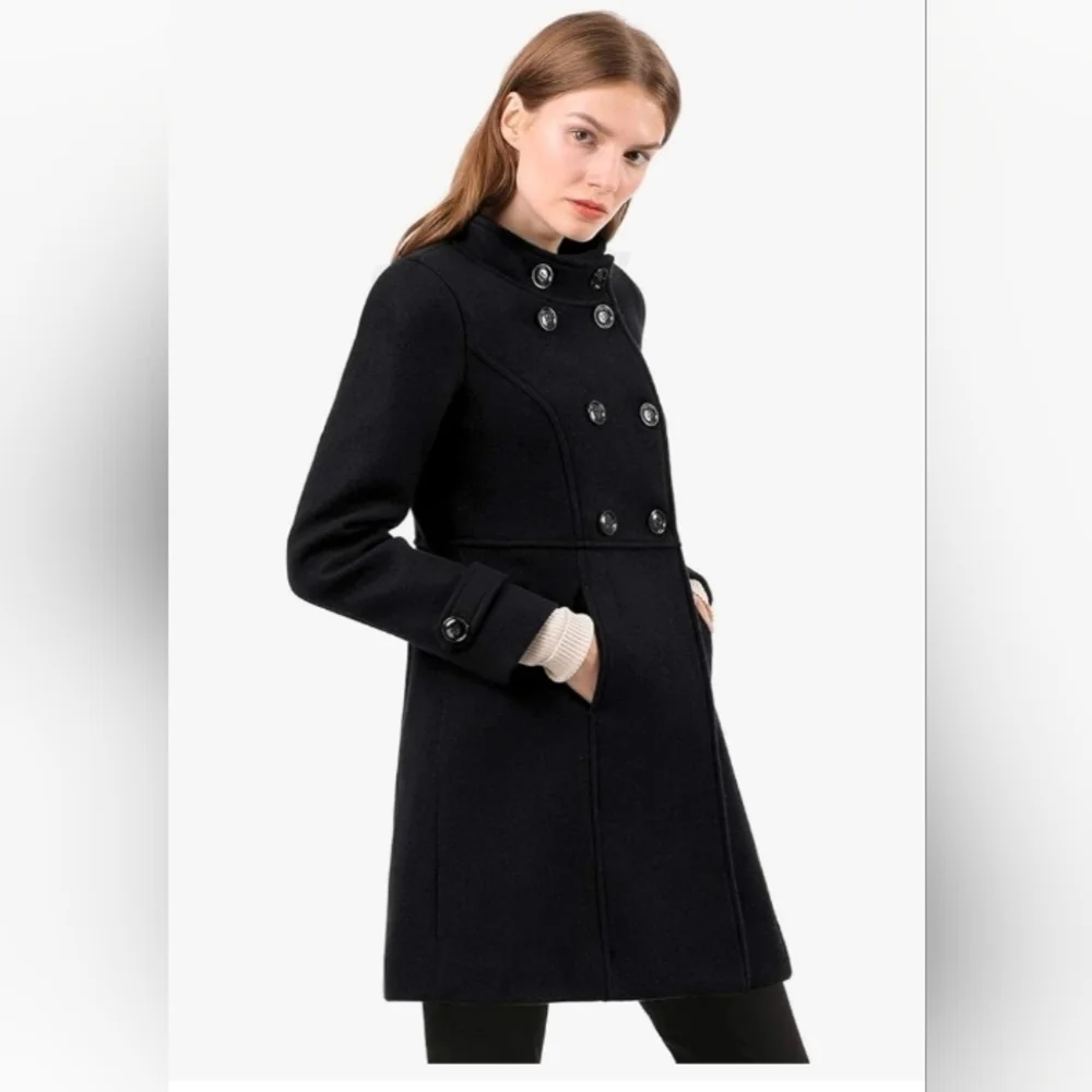 Allegra K Women's Stand Collar Double Breasted Slant Pockets Trendy Outwear Wint